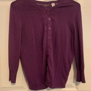 Eggplant colored cardigan, 3/4 length sleeves